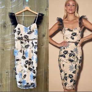 Cream Showstopper Embroidered Sequin Bodycon Midi Dress 🌿